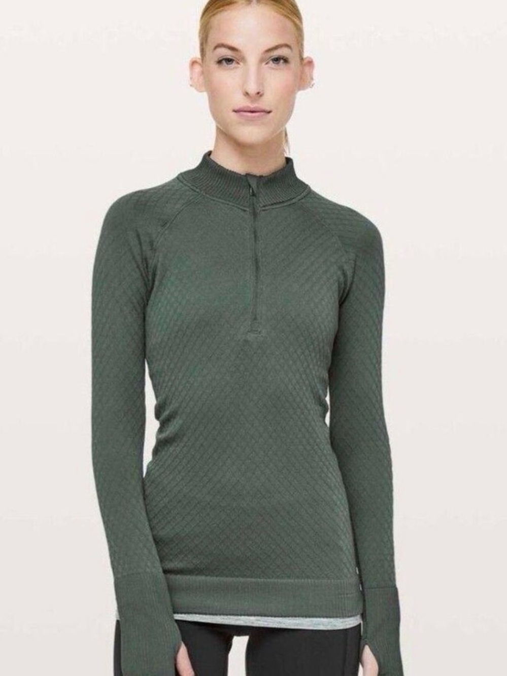 Lululemon Rest Less 1/2 Zip Pullover Textured Diamond Knit Green Size 8